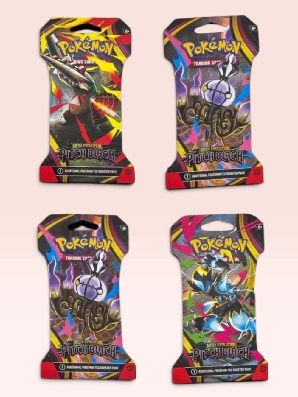Set of 4: Pokemon Trading Card Game Mega Evolution Pitch Black Booster Pack